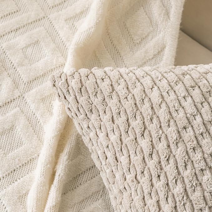 Set of 4 Grey White Taupe Decorative Throw Pillow Covers 22x22 Inch Corduroy - Image 4