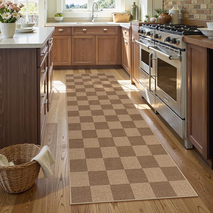 Lahome Checkered Easy Jute Kitchen Runner Rug, 2x8 Outdoor Rugs Washable | - Image 3