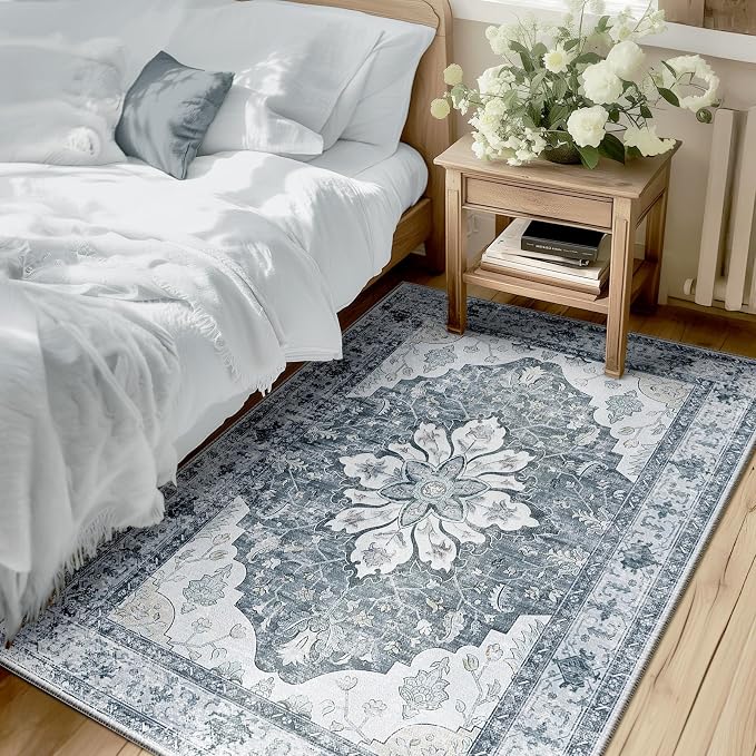 RELEANY Washable Area Rug, Water Repellent, Pet Friendly, Vintage Floral Boho by RELEANY