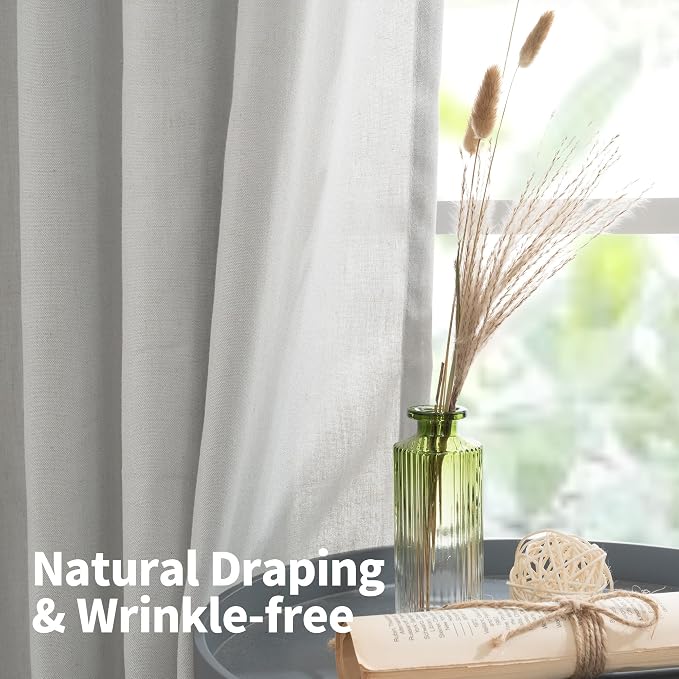 YoungsTex Grey Linen Curtains 63 Inch Length 2 Panels - Image 7