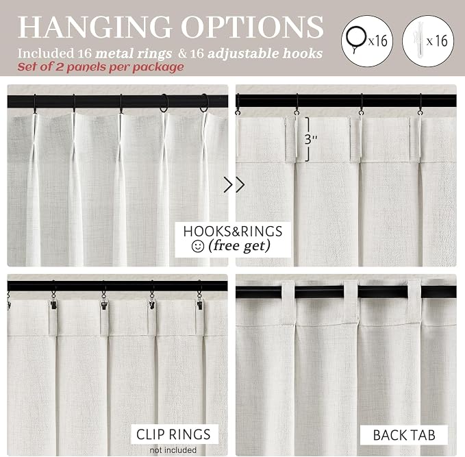 PleatedDrapes Linen Curtains 90 Inches Long 2 Panels Set, Light Filtering - Image 4