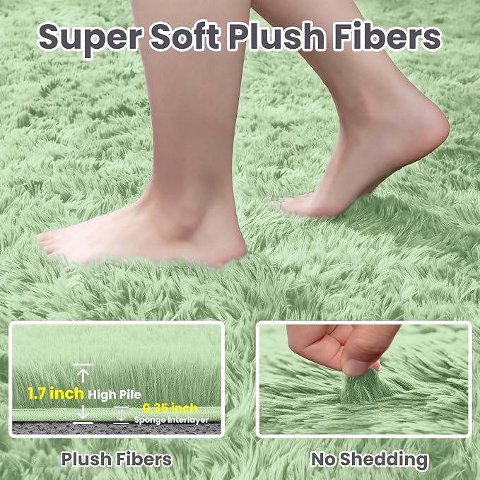 5x7 Fluffy Shag Area Rugs for Living Room Bedroom: Soft Carpet Mint Green | - Image 5