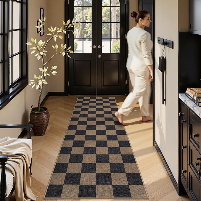 Lahome Checkered Easy Jute Kitchen Runner Rug, 2x8 Outdoor Rugs Washable | - Image 8