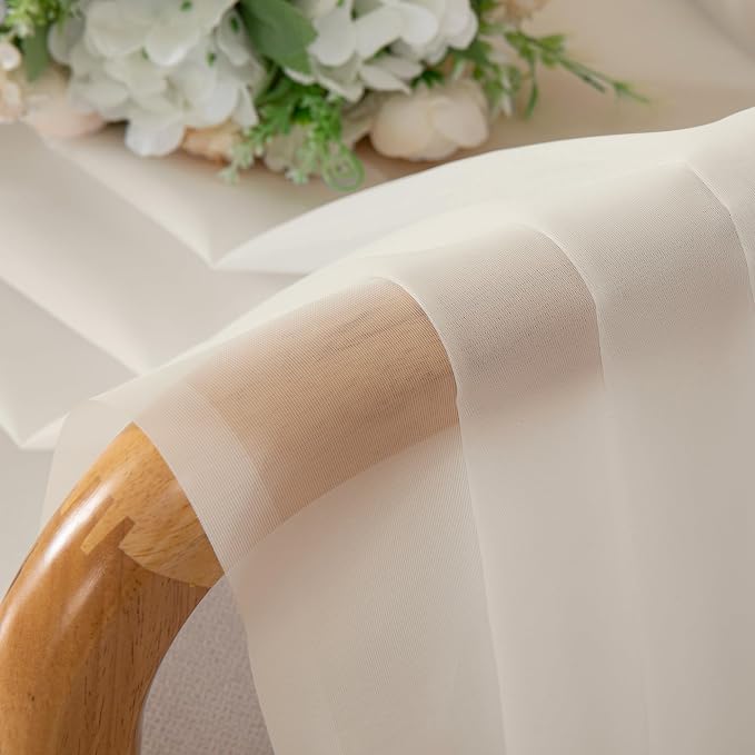 Chyhomenyc Cream Sheer Valance for Windows, 2 Pack | Light Filtering Voile Soft - Image 7