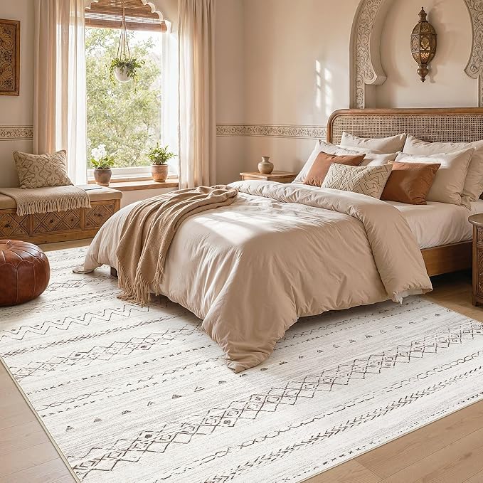 cotiled Boho 9x12 Area Rug for Living Room: Large Moroccan Washable Rug | Stain - Image 6