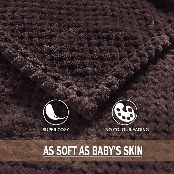 Exclusivo Mezcla Fleece Bed Blanket Queen Size, Super Soft and Warm Blankets for Couch, Sofa and Bed Waffle Textured, Cozy, Fuzzy and Lightweight (Coffee, 90x90 Inches)