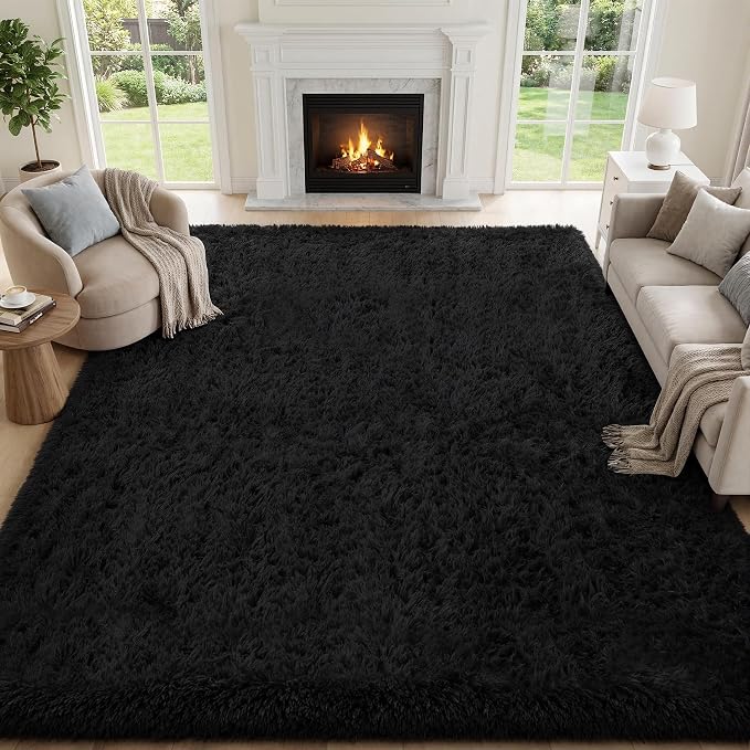 PLHXFR 8x10 Area Rugs Living Room: Fluffy Bedroom Rug Shag Carpet Black | - Image 2