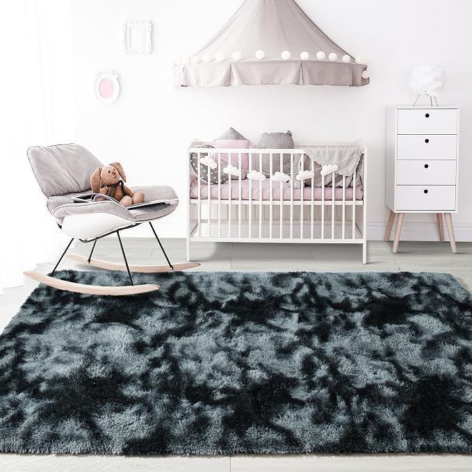 Noahas 5x7 Tie-Dyed Black and Grey Fluffy Area Rug Non-Slip - Image 7