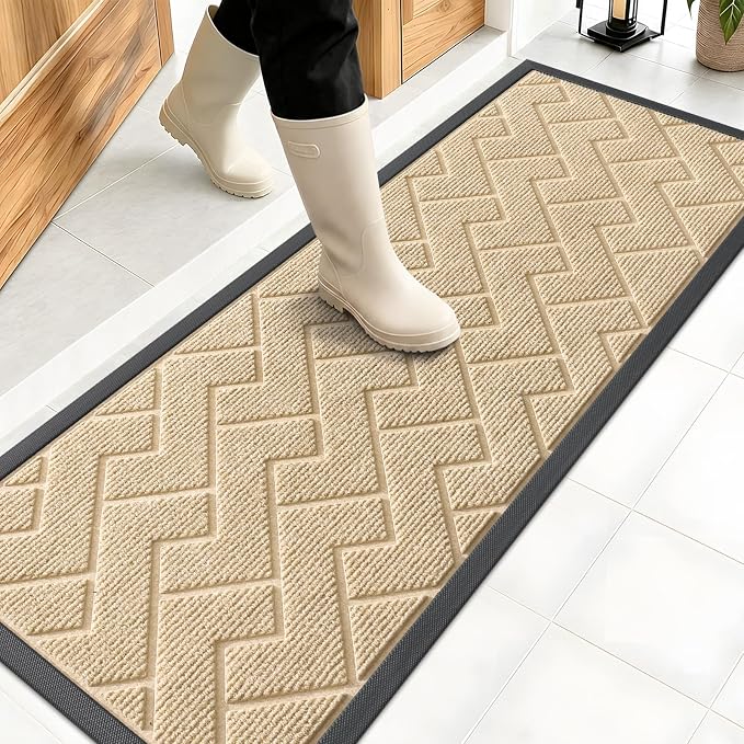 OLANLY Front Door Mat Outside 47x17, All-Season Absorbent Rubber Doormat | Beige by OLANLY