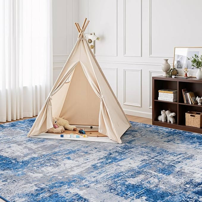 Rugflix 8x10 Area Rugs for Living Room, Washable Blue Grey Large Rug | Machine - Image 8