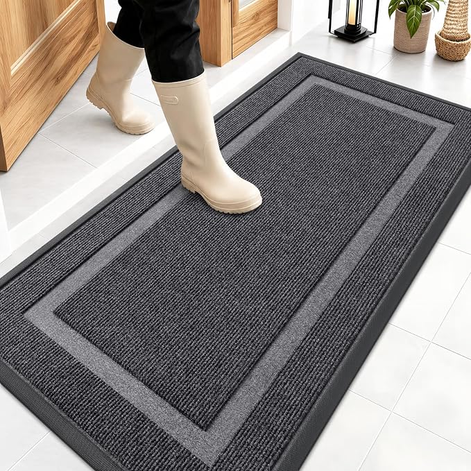 OLANLY Front Door Mat Outside 47x23, All-Season Heavy-Duty Rubber Doormat | Grey by OLANLY