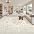 10x14 Area Rugs Living Room: Bedroom Washable Carpet Beige White | Vintage Boho by Luxturiy