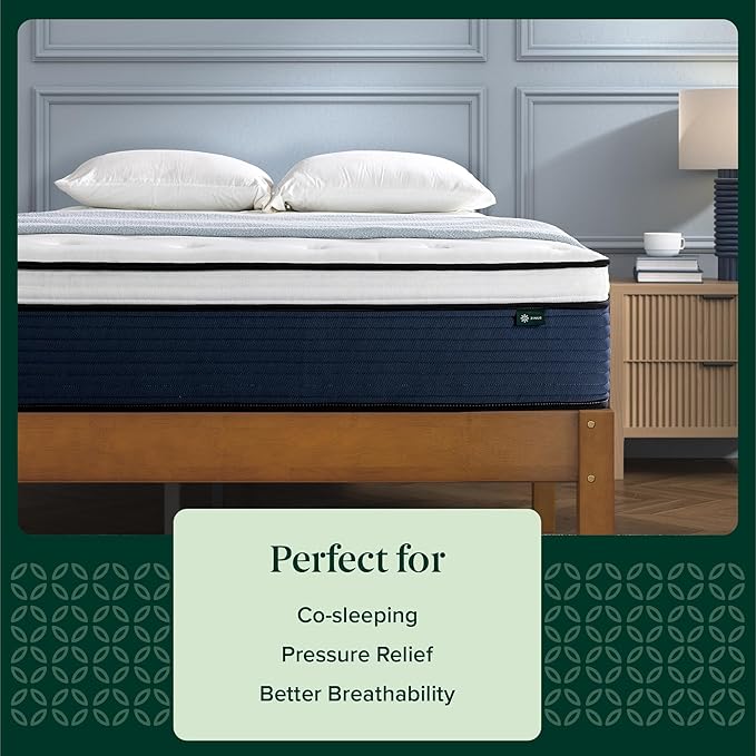 ZINUS 10 Inch Comfort Support Hybrid Mattress [New Version], Queen, Fiberglass Free, Medium Plush, Motion Isolation, Certified Safe Foams & Fabric, Mattress in A Box