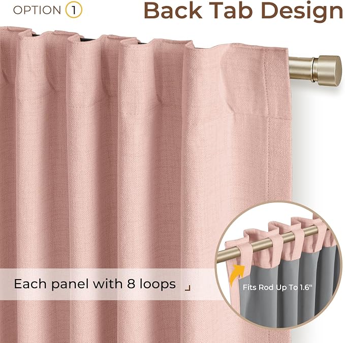 INOVADAY Extra Wide 100% Blackout Linen Curtains 102x90 Blush Pink | Linen - Image 3