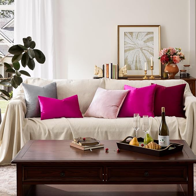 GIGIZAZA Hot Pink Velvet Pillow Covers 18x18 Decorative Pillows Pack of 2 | - Image 8