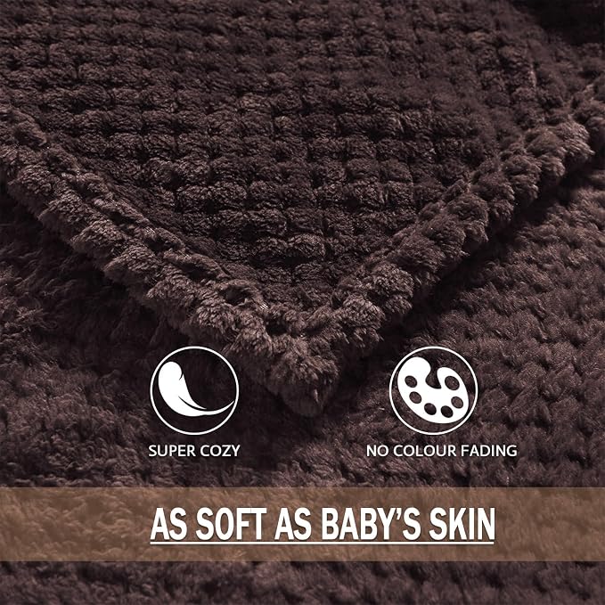Exclusivo Mezcla Soft Waffle Fleece Bed Blanket Twin XL Size, Coffee | - Image 8