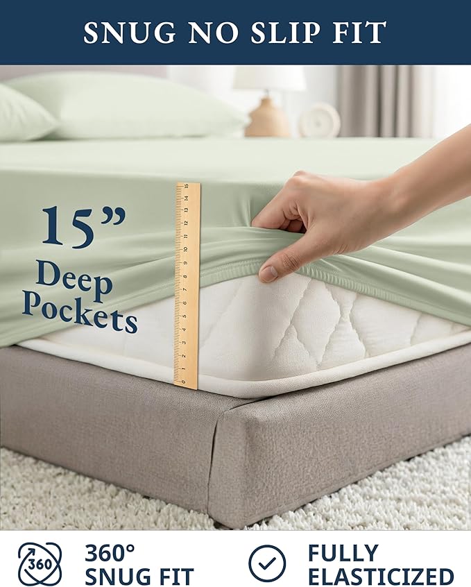 LANE LINEN 100% Organic Cotton Eco Friendly Full Size Sheet & Pillowcase Sets, Fully Elasticized Soft & Comfy Percale Bedding, Naturally Temperature Regulating Cotton Sheets Full- Mineral