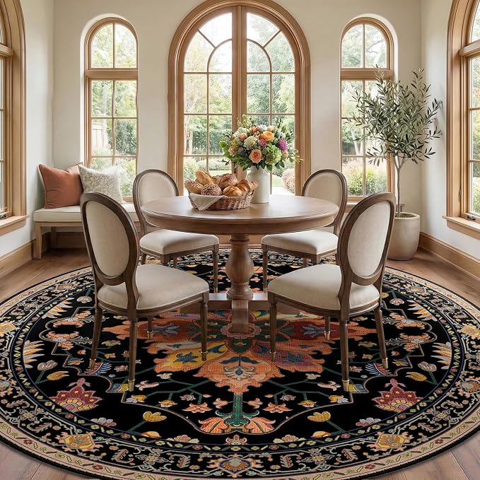 RELEANY Washable Area Rug, Round 10ft, Water Repellent, Pet Friendly, Vintage - Image 3