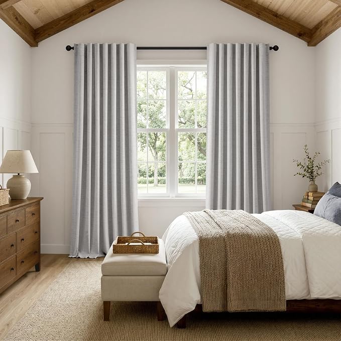 MIULEE 100% Blackout Linen Curtains 42 x 63 Inch Greyish White 2 Panels | - Image 8