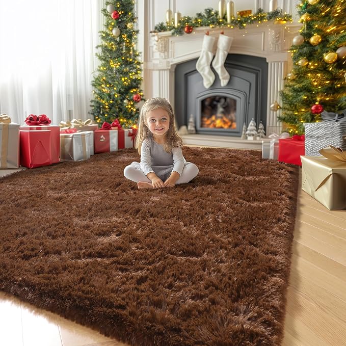 Amdrebio Chocolate Brown Furry Area Rug 5x7 - Image 7