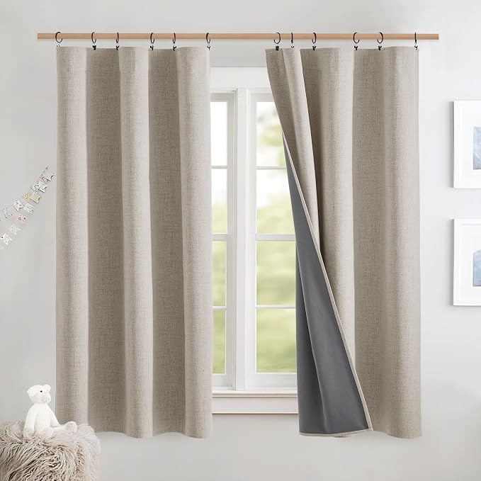 NICETOWN Natural Thick Linen Blend 100% Blackout Curtains - Image 2