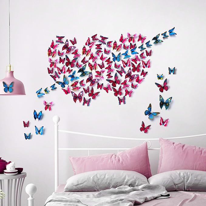 Amaonm 24pcs 3D Vivid Special Man-Made Lively Butterfly Art DIY Decor Wall Stickers Decals Nursery Decoration, Bathroom Décor, Office Décor, 3D Wall Art, 3D Crafts for Wall Art Kids Room Bedroom