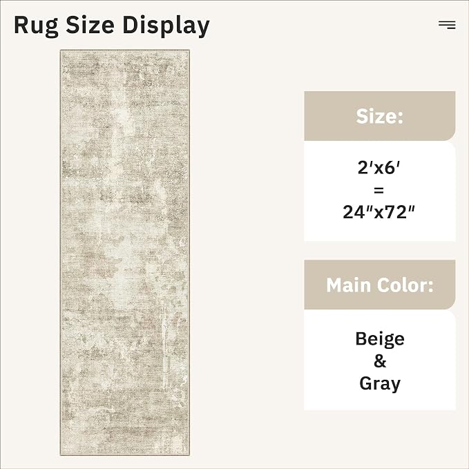 Soalmost Abstratc Runner Rug 2x6 Kitchen Hallway Runners Beige/Gray | Low-Pile - Image 5