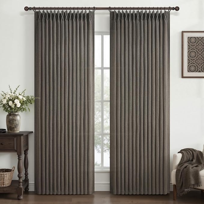 Pinch Pleated Chocolate Tart Semi Sheer Curtains 84 Inches Long by PleatedDrapes