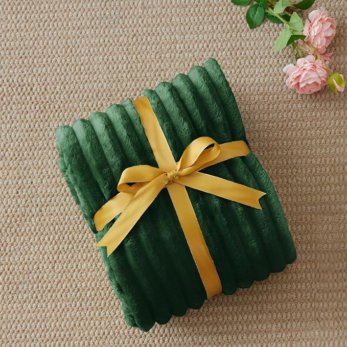 BEDELITE Striped Fleece Throw Blanket, Forest Green, Soft Cozy, Lightweight Warm - Image 2