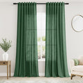 Green Boho Curtains for Bedroom Back Tab Rod Pocket Semi Sheer Linen Curtains by Nanspring