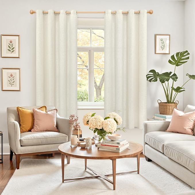 YoungsTex Natural Linen Curtains 63 Inch Length 2 Panels - Image 2