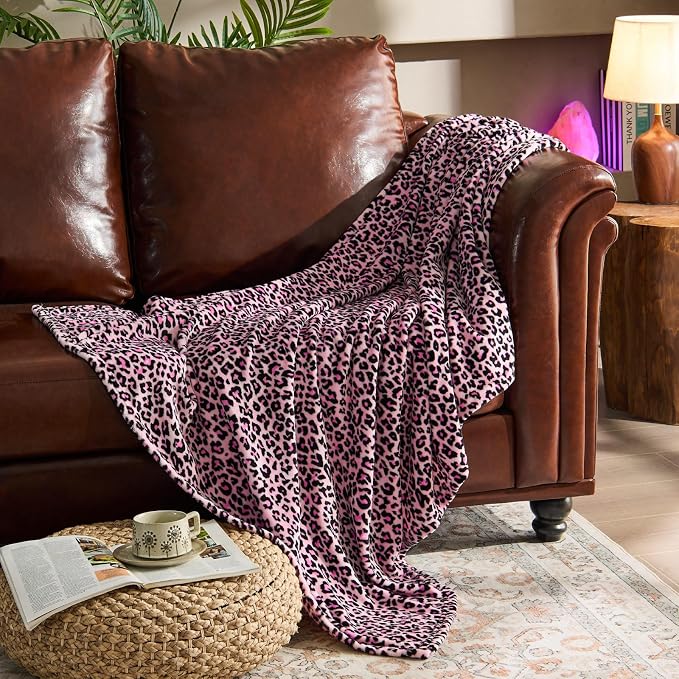 BEDELITE Fleece Blanket Soft Plush Twin Size Blanket Pink Leopard 60"x80" | - Image 4