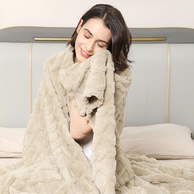 Aganear Fleece Throw Blanket for Bed Couch 90"x90" Khaki | Lightweight Fuzzy - Image 6