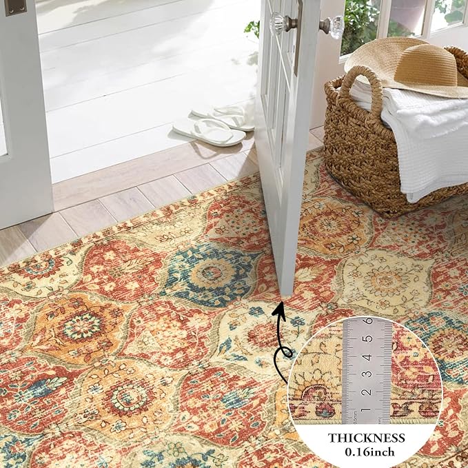 Lahome Moroccan Washable Round Area Rug, Round Rug 5ft Soft Non-Slip | Trellis - Image 3