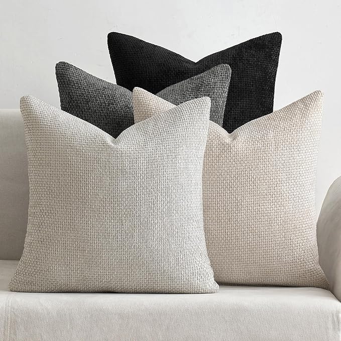 MIULEE Soft Decorative Chenille Pillow Covers Cream Grey 20x20 Pack of 4 | by MIULEE