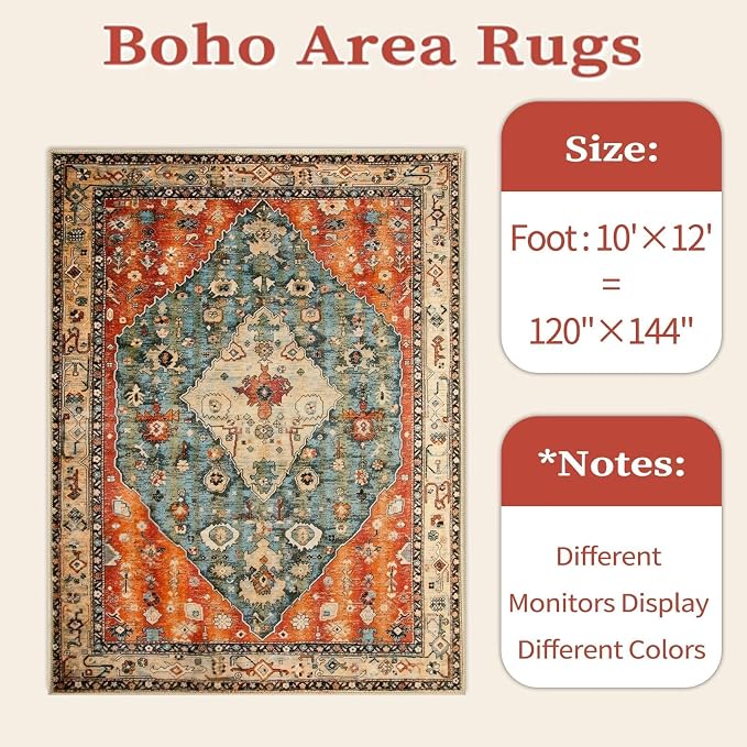 SERISSA 10x12 Washable Non Slip Boho Area Rug - Image 6
