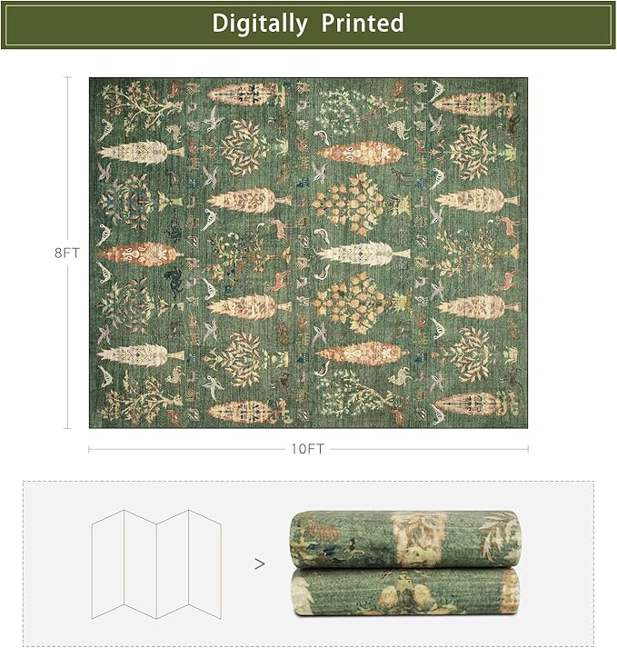 Washable Rugs 8x10 Area Rug for Living Room, Dining Room-Tree Green | Ultra - Image 2