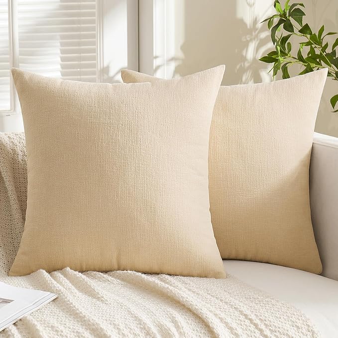 MIULEE Beige Chenille Couch Throw Pillow Covers, 20x20 | Set of 2, Soft Neutral - Image 5