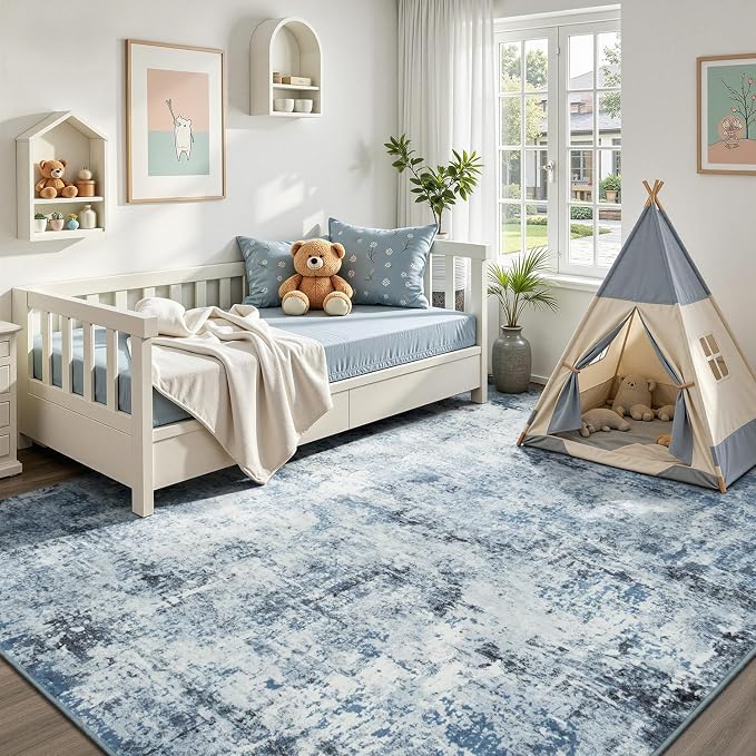 Rugflix 5x7 Area Rugs for Living Room, Washable Light Blue Grey Large Rug | - Image 8