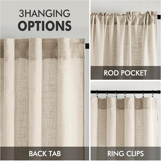 MIULEE Beige Linen Curtains 52x72 Inch 2 Panels - Image 3