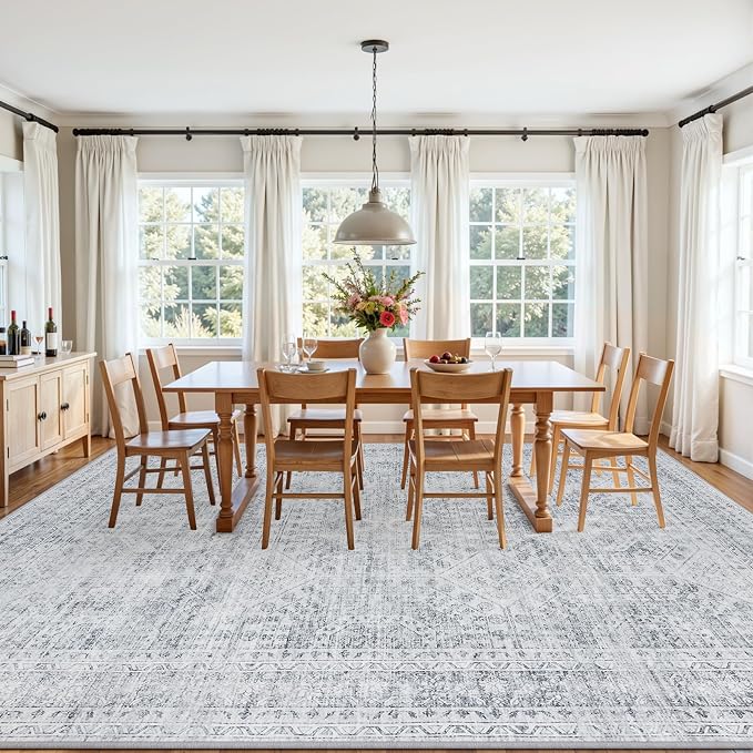 10x14 Area Rugs Living Room: Bedroom Neutral Washable Carpet Gray | Vintage - Image 3