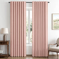 MIULEE 100% Blackout Linen Curtains 42 x 84 Inch Blush Pink 2 Panels | Thermal by MIULEE