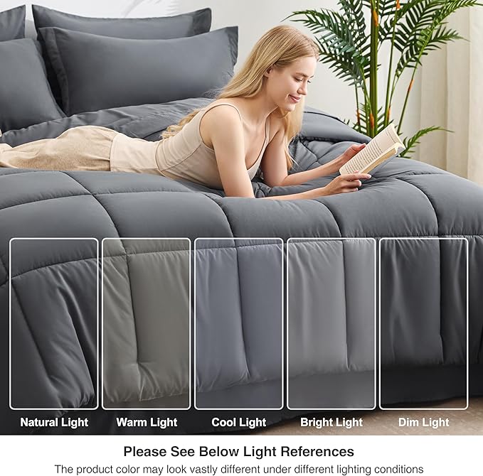 Love's cabin Twin XL Comforter Set Soot Grey, 5 Pieces Twin XL Bed in a Bag, All Season Bedding Sets with 1 Comforter, 1 Flat Sheet, 1 Fitted Sheet, 1 Pillowcase and 1 Pillow Sham