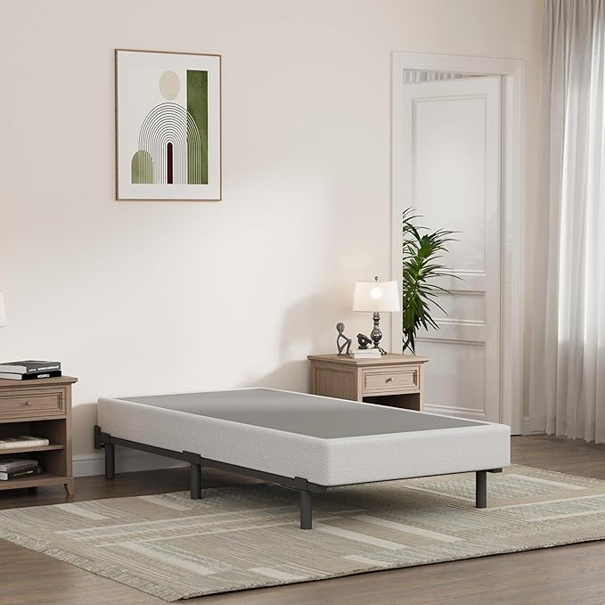 Twin XL Size Box Spring and Cover Set, 9 Inch High Profile Metal BoxSpring, Heavy Duty Structure Mattress Foundation, Noise Free, Non-Slip, Easy Assembly