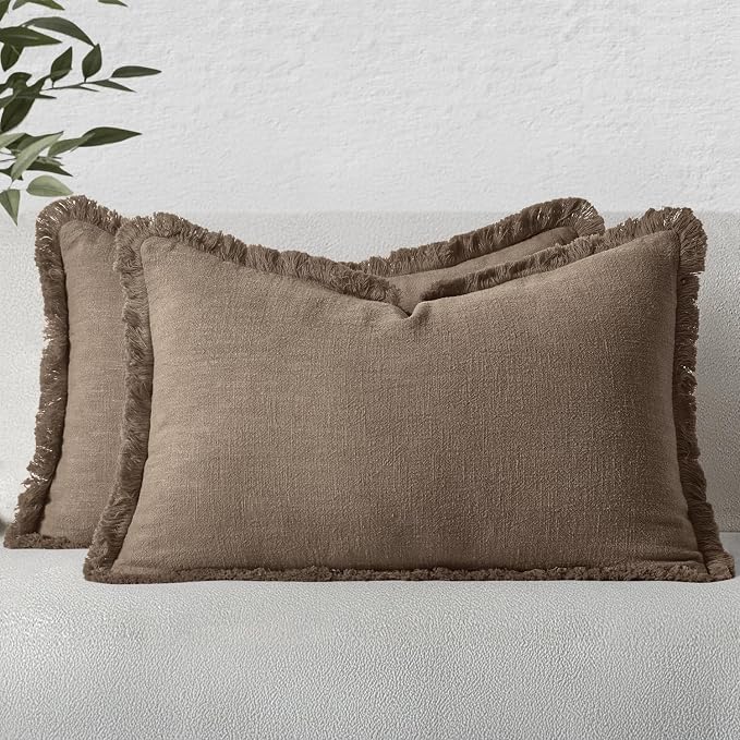 MIULEE Linen Decorative Fall Lumbar Throw Pillow Covers Cocoa Brown 12x20 | Set by MIULEE