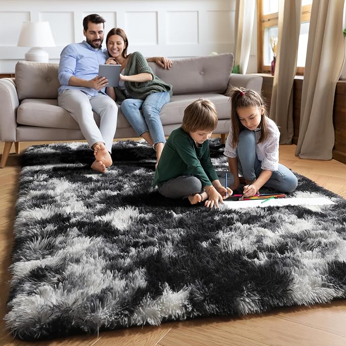 Black White Rugs for Living Room 6x9, Shag Fuzzy Fluffy Rugs for Bedroom Kids - Image 8