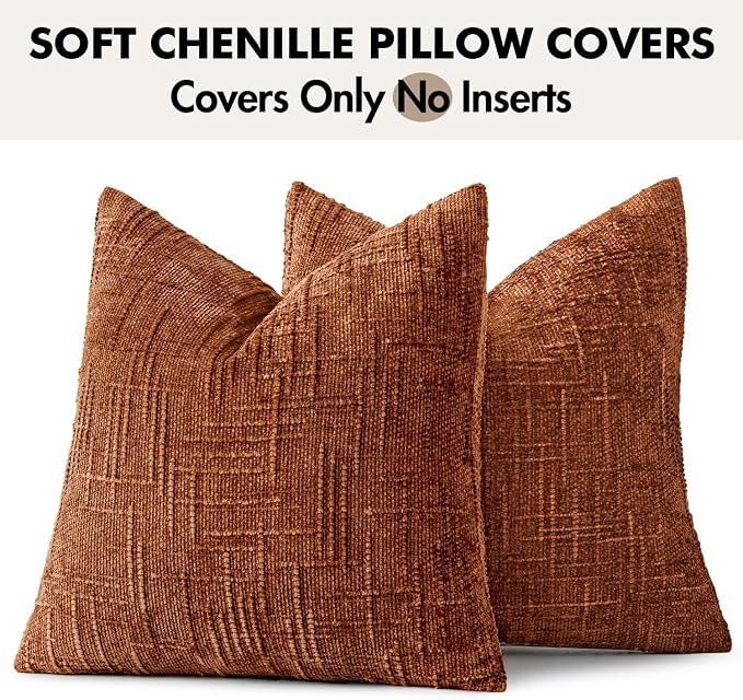 MIULEE Chenille Textured Fall Euro Throw Pillow Covers Burnt Orange 22x22 | Set - Image 9