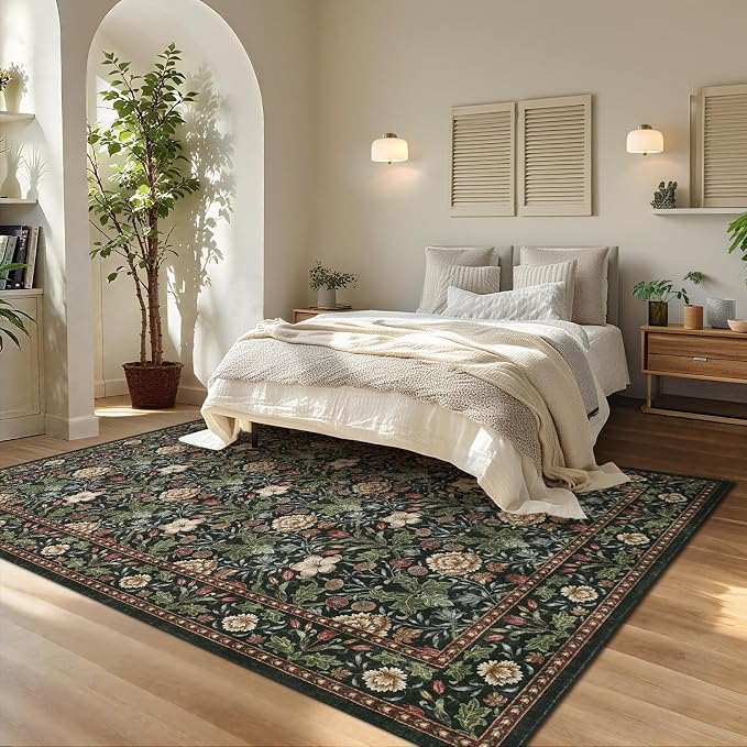 GarveeHome Washable Area Rug 6x9, Soft Vintage Floral Bedroom Rug Non Slip Low - Image 3