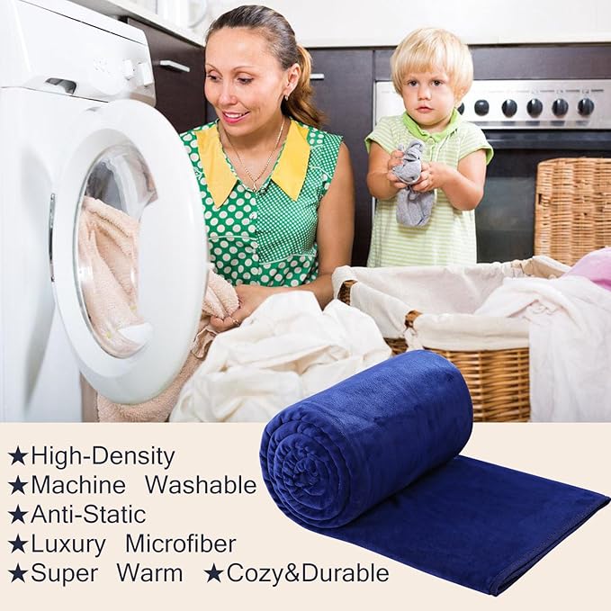 Soft Travel Size Blanket All Season Warm Fuzzy Microplush Lightweight Thermal Fleece Blankets for Couch Bed Sofa,Throw,50x61 Inches,Royal Blue