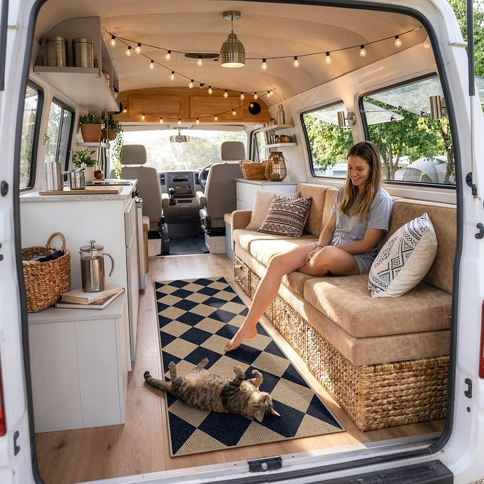 Lahome Checkered Easy Jute Outdoor Runner Rug, 2x6 Kitchen Rugs Washable | - Image 3